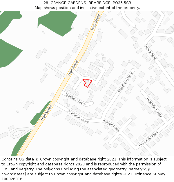 28, GRANGE GARDENS, BEMBRIDGE, PO35 5SR: Location map and indicative extent of plot