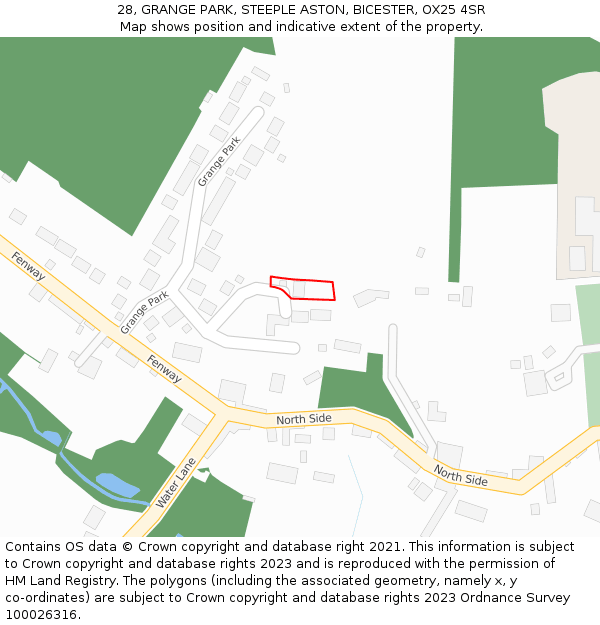 28, GRANGE PARK, STEEPLE ASTON, BICESTER, OX25 4SR: Location map and indicative extent of plot