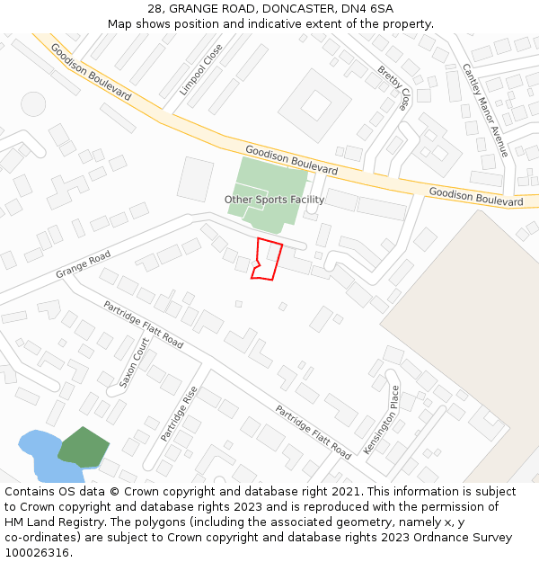 28, GRANGE ROAD, DONCASTER, DN4 6SA: Location map and indicative extent of plot