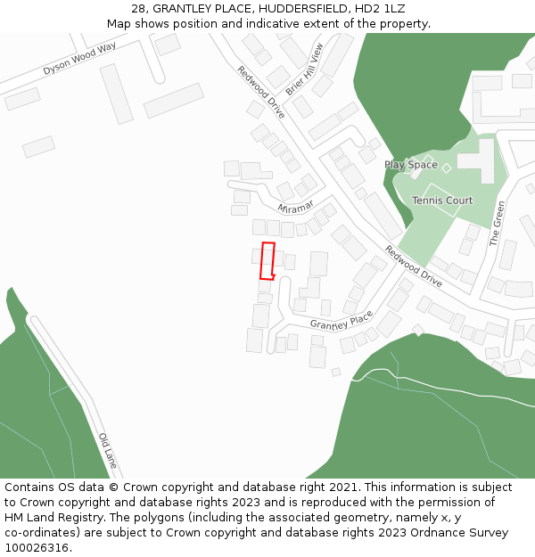 28, GRANTLEY PLACE, HUDDERSFIELD, HD2 1LZ: Location map and indicative extent of plot