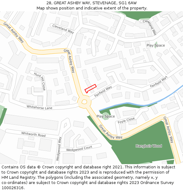 28, GREAT ASHBY WAY, STEVENAGE, SG1 6AW: Location map and indicative extent of plot