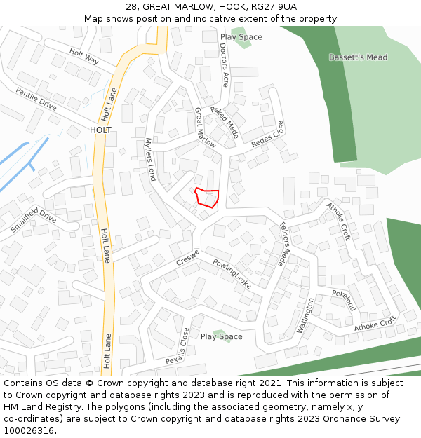 28, GREAT MARLOW, HOOK, RG27 9UA: Location map and indicative extent of plot