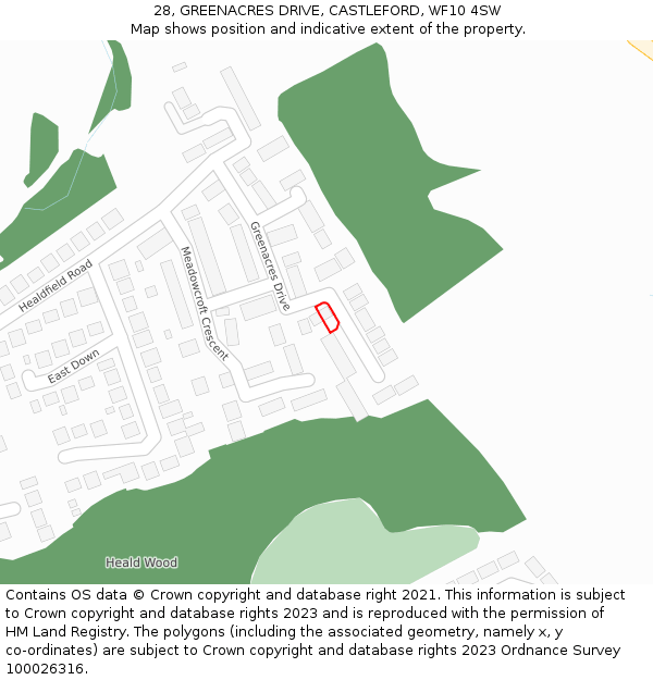 28, GREENACRES DRIVE, CASTLEFORD, WF10 4SW: Location map and indicative extent of plot