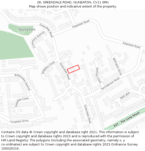 28, GREENDALE ROAD, NUNEATON, CV11 6RN: Location map and indicative extent of plot