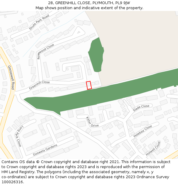 28, GREENHILL CLOSE, PLYMOUTH, PL9 9JW: Location map and indicative extent of plot