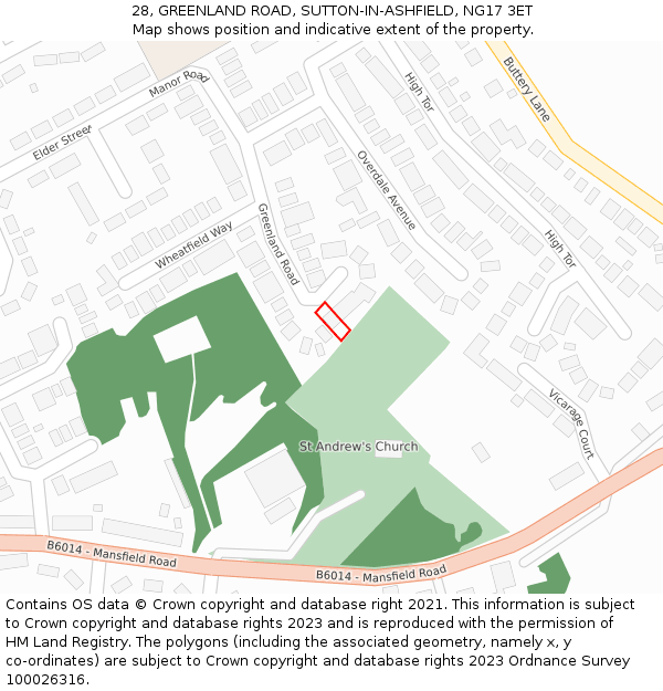 28, GREENLAND ROAD, SUTTON-IN-ASHFIELD, NG17 3ET: Location map and indicative extent of plot