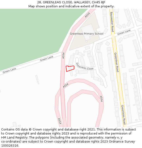 28, GREENLEAS CLOSE, WALLASEY, CH45 8JF: Location map and indicative extent of plot