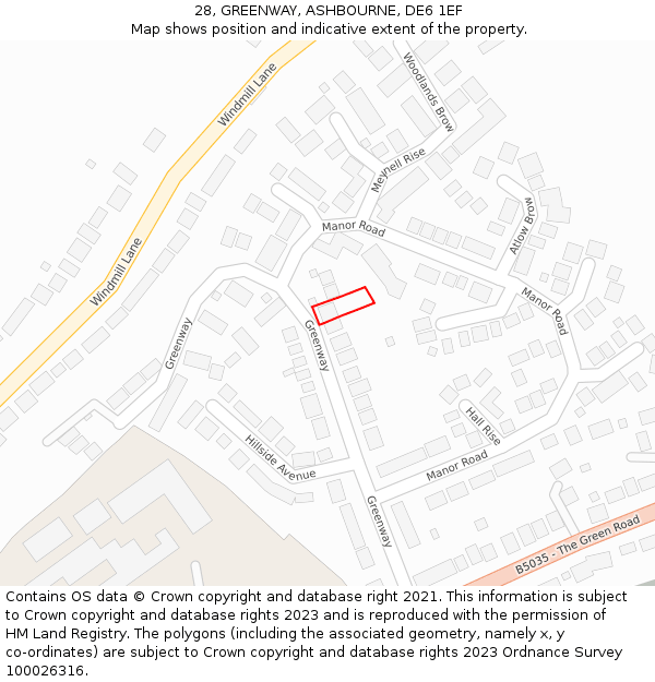 28, GREENWAY, ASHBOURNE, DE6 1EF: Location map and indicative extent of plot