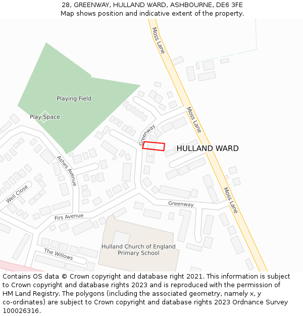 28, GREENWAY, HULLAND WARD, ASHBOURNE, DE6 3FE: Location map and indicative extent of plot