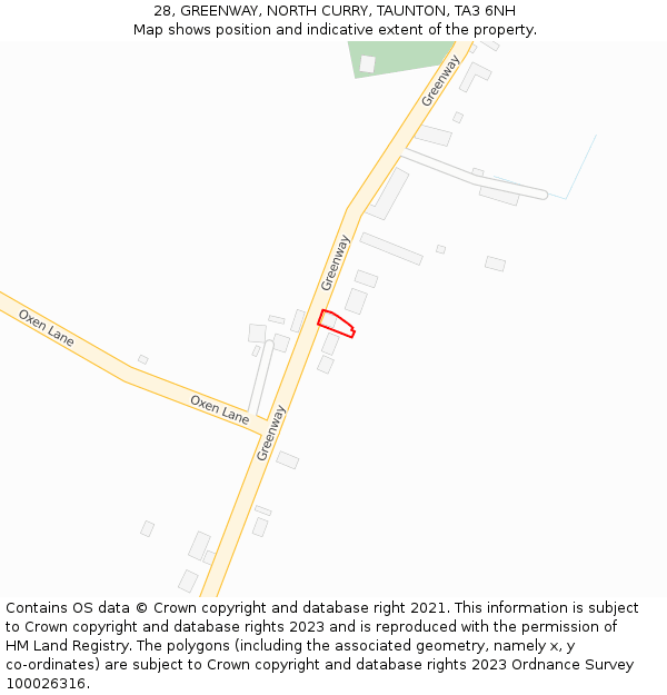 28, GREENWAY, NORTH CURRY, TAUNTON, TA3 6NH: Location map and indicative extent of plot