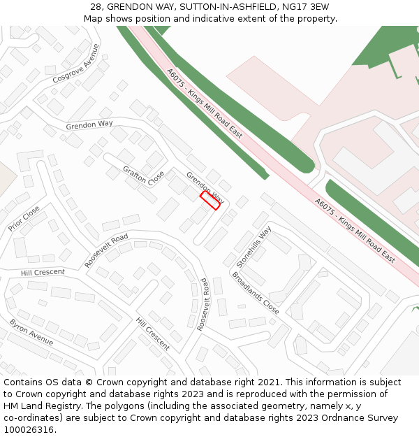 28, GRENDON WAY, SUTTON-IN-ASHFIELD, NG17 3EW: Location map and indicative extent of plot