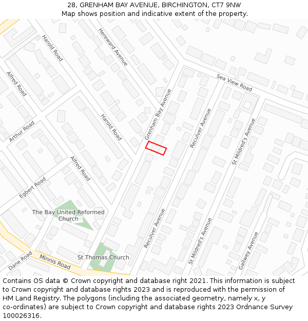 28, GRENHAM BAY AVENUE, BIRCHINGTON, CT7 9NW: Location map and indicative extent of plot