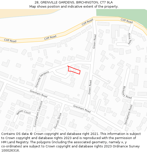28, GRENVILLE GARDENS, BIRCHINGTON, CT7 9LA: Location map and indicative extent of plot