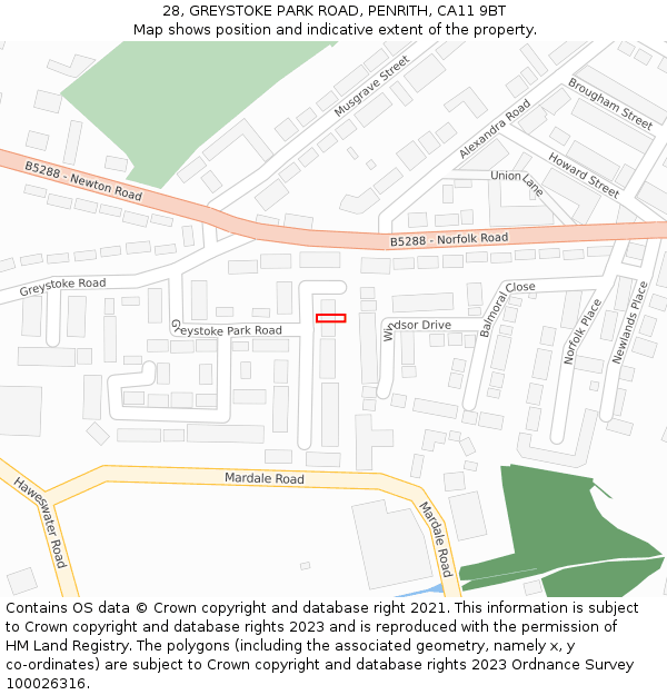 28, GREYSTOKE PARK ROAD, PENRITH, CA11 9BT: Location map and indicative extent of plot