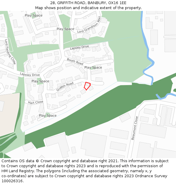 28, GRIFFITH ROAD, BANBURY, OX16 1EE: Location map and indicative extent of plot