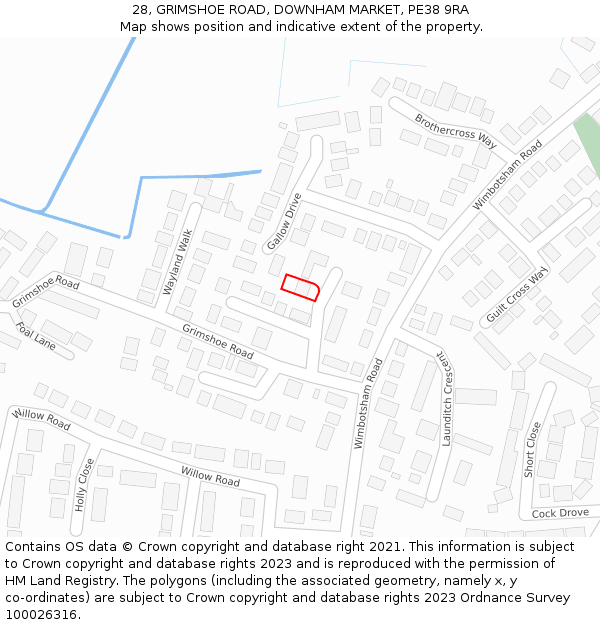 28, GRIMSHOE ROAD, DOWNHAM MARKET, PE38 9RA: Location map and indicative extent of plot