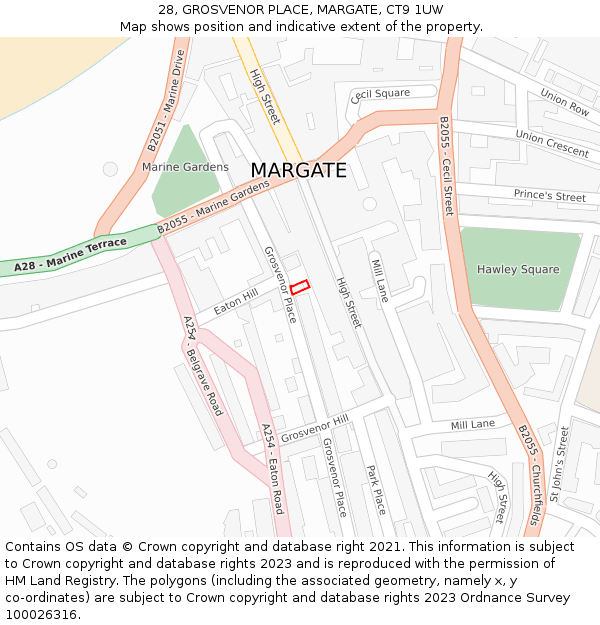 28, GROSVENOR PLACE, MARGATE, CT9 1UW: Location map and indicative extent of plot