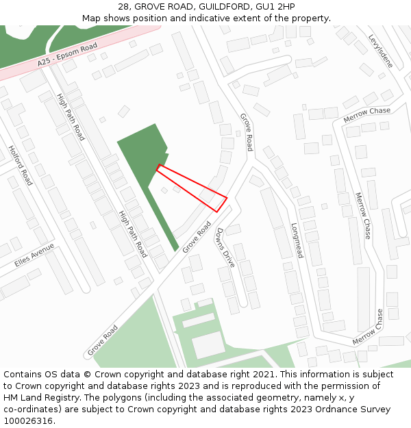 28, GROVE ROAD, GUILDFORD, GU1 2HP: Location map and indicative extent of plot