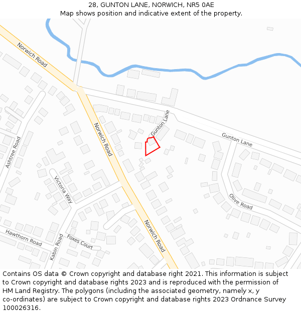 28, GUNTON LANE, NORWICH, NR5 0AE: Location map and indicative extent of plot