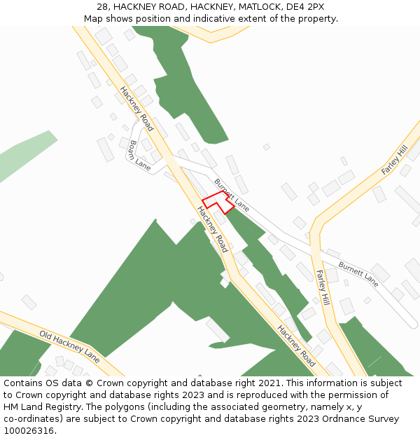 28, HACKNEY ROAD, HACKNEY, MATLOCK, DE4 2PX: Location map and indicative extent of plot