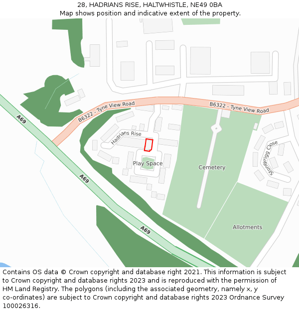 28, HADRIANS RISE, HALTWHISTLE, NE49 0BA: Location map and indicative extent of plot