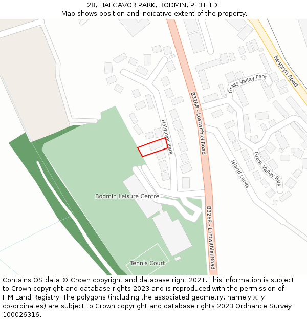 28, HALGAVOR PARK, BODMIN, PL31 1DL: Location map and indicative extent of plot