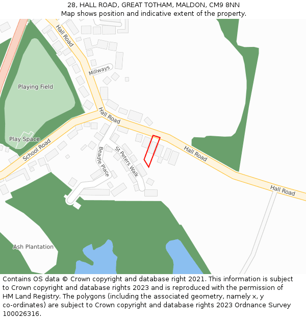 28, HALL ROAD, GREAT TOTHAM, MALDON, CM9 8NN: Location map and indicative extent of plot