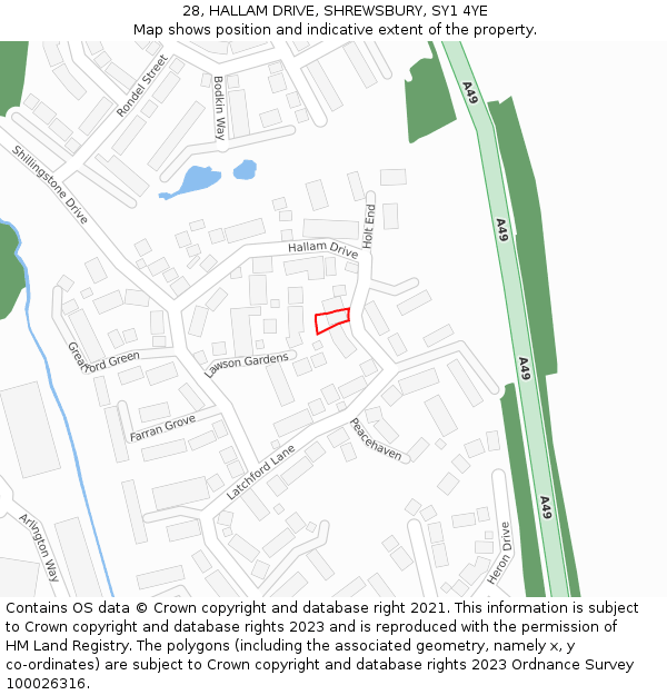 28, HALLAM DRIVE, SHREWSBURY, SY1 4YE: Location map and indicative extent of plot