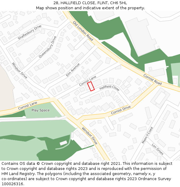 28, HALLFIELD CLOSE, FLINT, CH6 5HL: Location map and indicative extent of plot