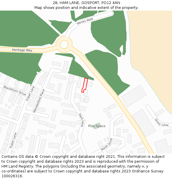 28, HAM LANE, GOSPORT, PO12 4AN: Location map and indicative extent of plot