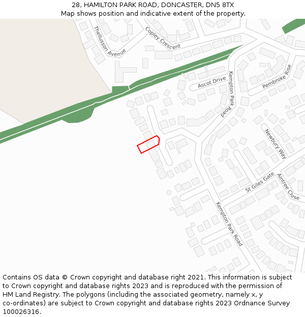 28, HAMILTON PARK ROAD, DONCASTER, DN5 8TX: Location map and indicative extent of plot