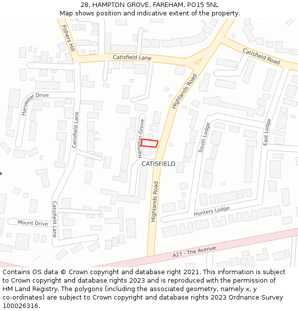 28, HAMPTON GROVE, FAREHAM, PO15 5NL: Location map and indicative extent of plot