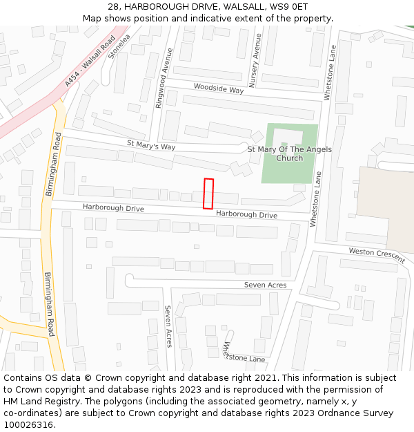 28, HARBOROUGH DRIVE, WALSALL, WS9 0ET: Location map and indicative extent of plot