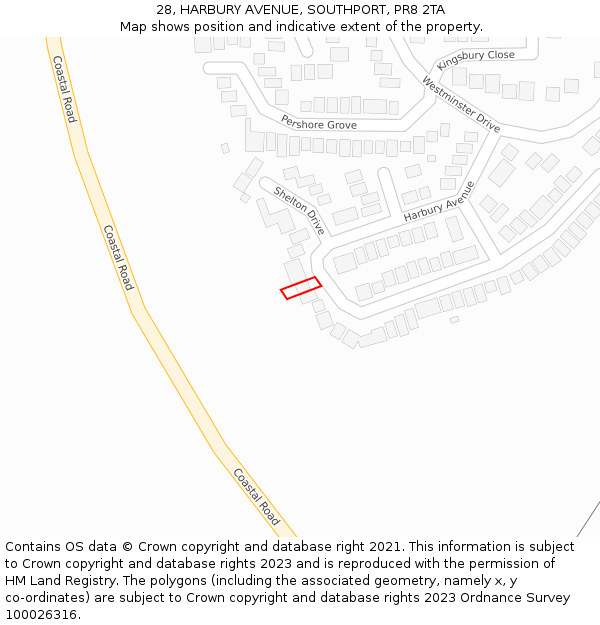 28, HARBURY AVENUE, SOUTHPORT, PR8 2TA: Location map and indicative extent of plot