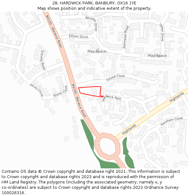 28, HARDWICK PARK, BANBURY, OX16 1YE: Location map and indicative extent of plot