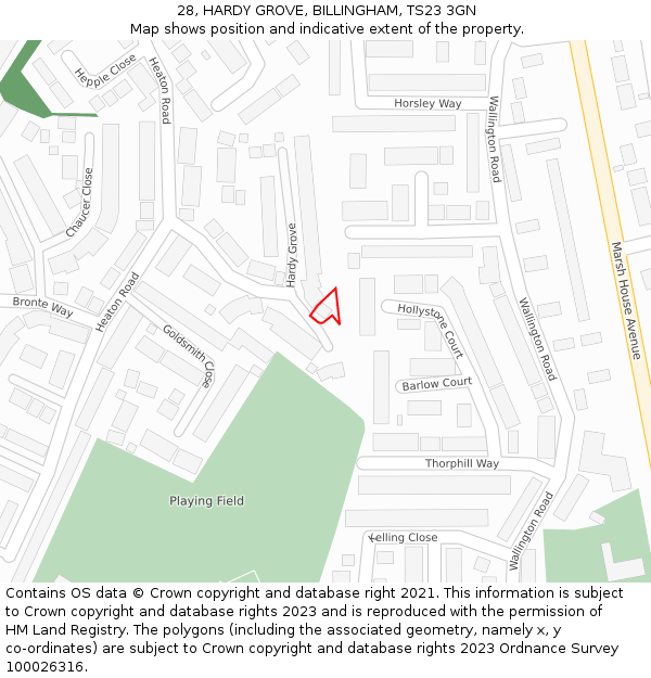 28, HARDY GROVE, BILLINGHAM, TS23 3GN: Location map and indicative extent of plot