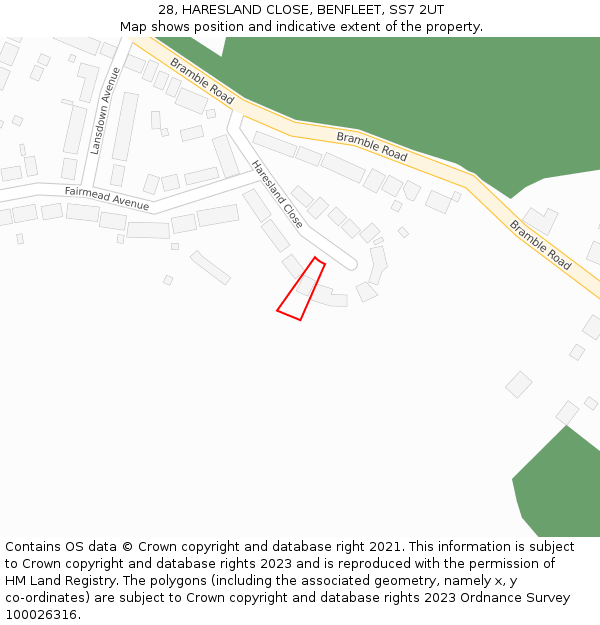 28, HARESLAND CLOSE, BENFLEET, SS7 2UT: Location map and indicative extent of plot