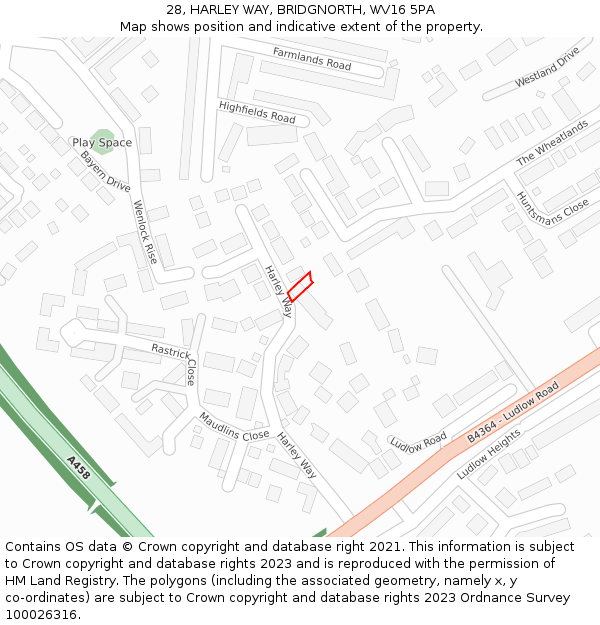 28, HARLEY WAY, BRIDGNORTH, WV16 5PA: Location map and indicative extent of plot