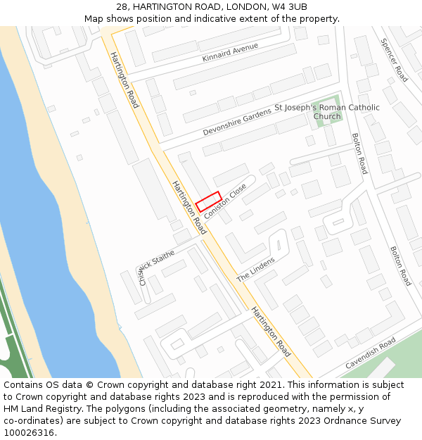 28, HARTINGTON ROAD, LONDON, W4 3UB: Location map and indicative extent of plot
