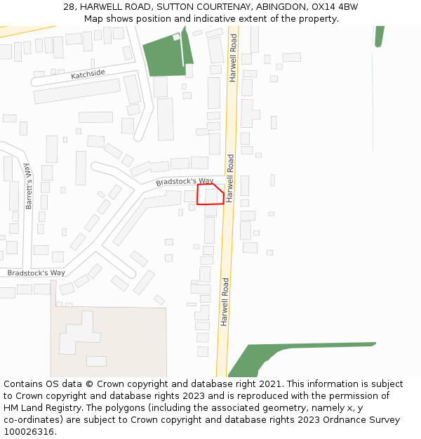 28, HARWELL ROAD, SUTTON COURTENAY, ABINGDON, OX14 4BW: Location map and indicative extent of plot