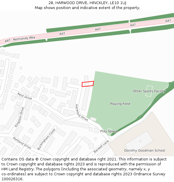 28, HARWOOD DRIVE, HINCKLEY, LE10 1UJ: Location map and indicative extent of plot