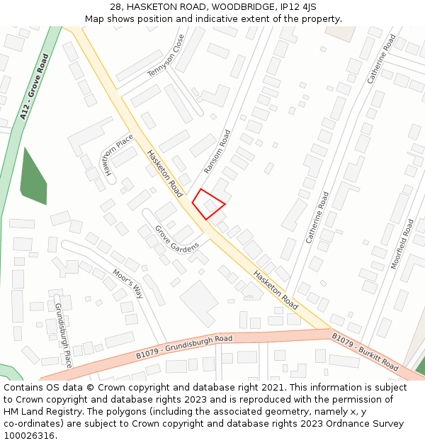 28, HASKETON ROAD, WOODBRIDGE, IP12 4JS: Location map and indicative extent of plot