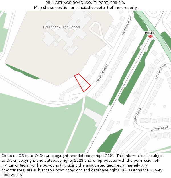 28, HASTINGS ROAD, SOUTHPORT, PR8 2LW: Location map and indicative extent of plot