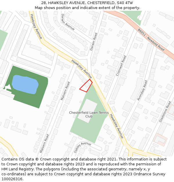 28, HAWKSLEY AVENUE, CHESTERFIELD, S40 4TW: Location map and indicative extent of plot