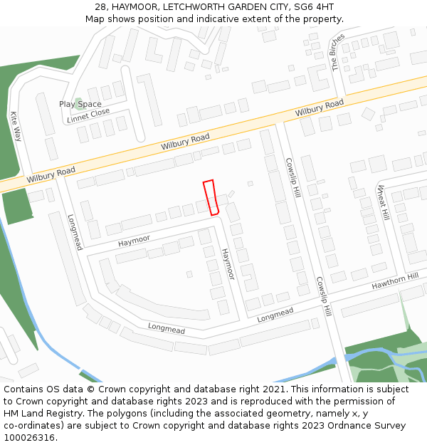 28, HAYMOOR, LETCHWORTH GARDEN CITY, SG6 4HT: Location map and indicative extent of plot