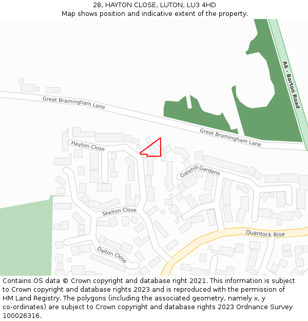 28, HAYTON CLOSE, LUTON, LU3 4HD: Location map and indicative extent of plot