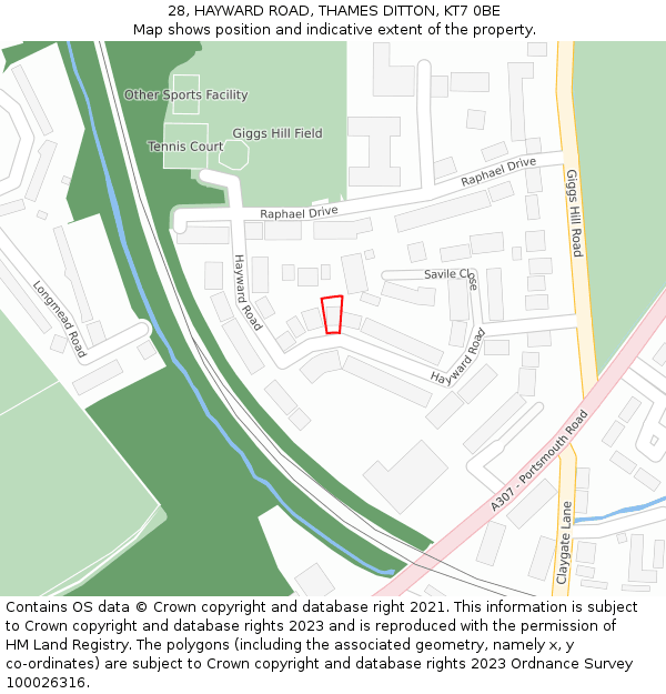 28, HAYWARD ROAD, THAMES DITTON, KT7 0BE: Location map and indicative extent of plot