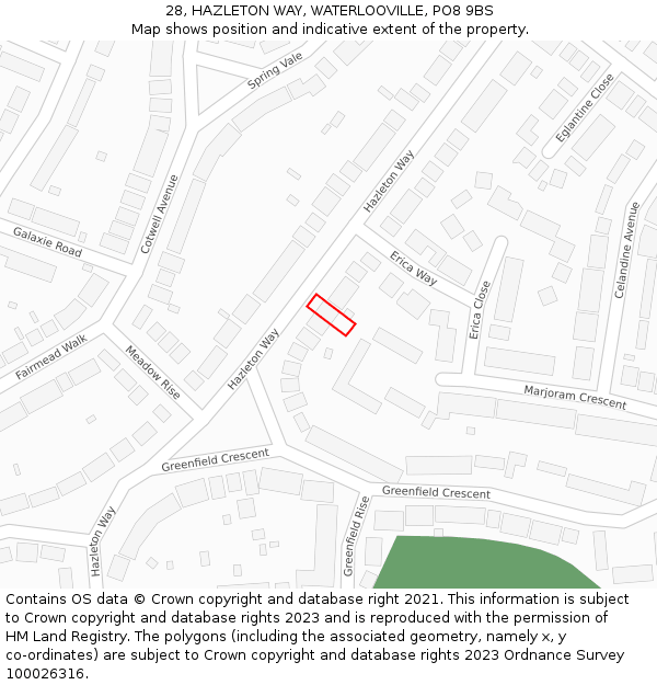 28, HAZLETON WAY, WATERLOOVILLE, PO8 9BS: Location map and indicative extent of plot