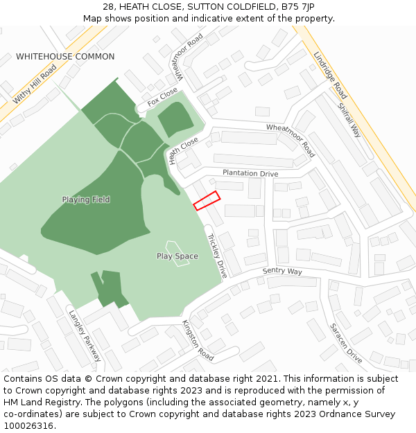 28, HEATH CLOSE, SUTTON COLDFIELD, B75 7JP: Location map and indicative extent of plot
