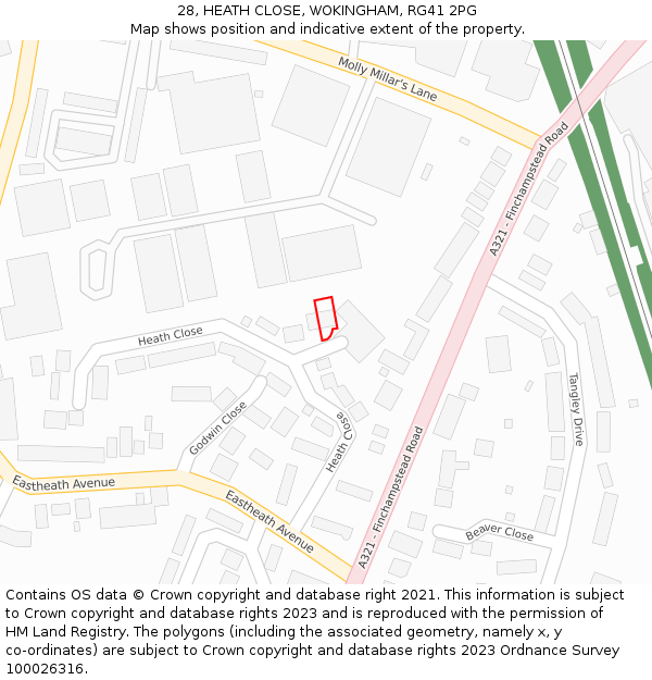 28, HEATH CLOSE, WOKINGHAM, RG41 2PG: Location map and indicative extent of plot